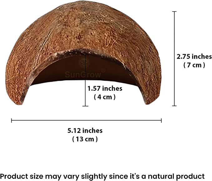 SunGrow Leopard Gecko Coconut Huts living scene shows rustic decor and secure hide.