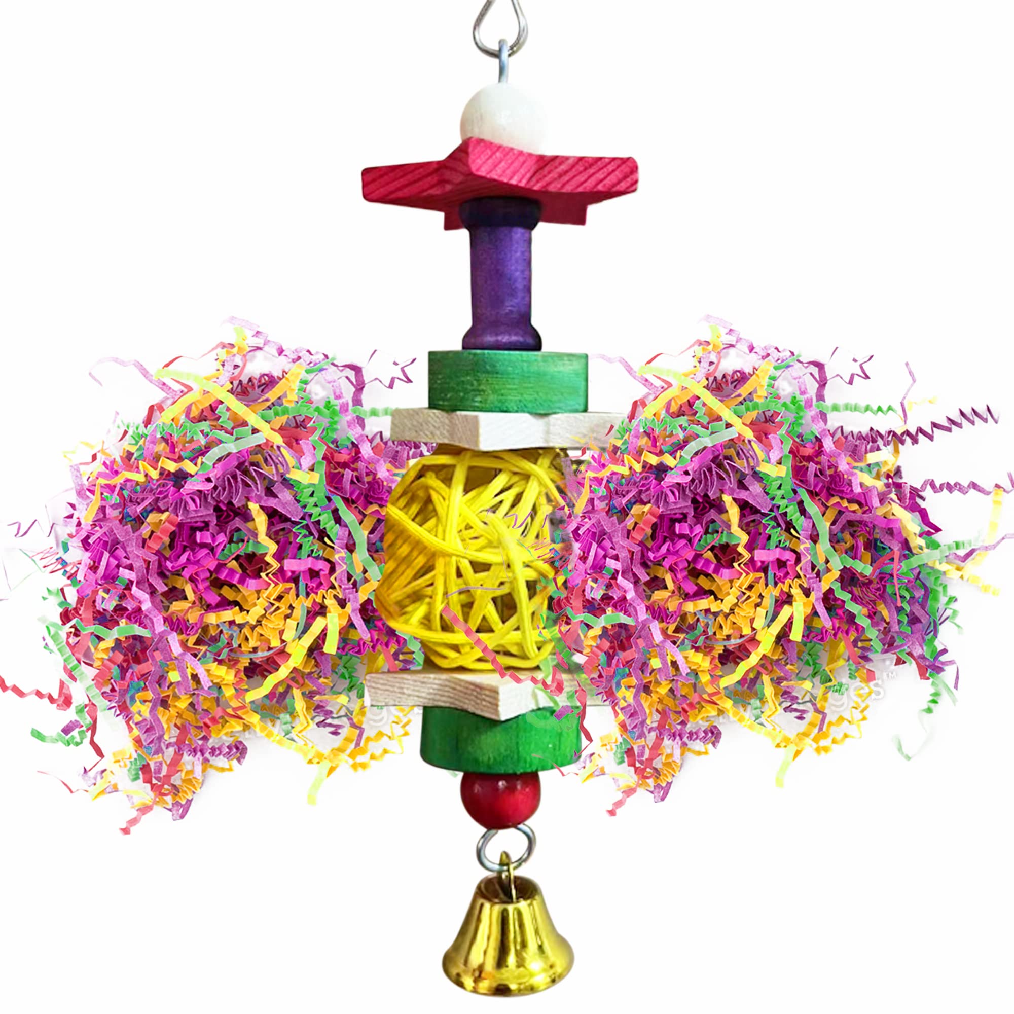 SunGrow parakeet toy hanging rattan-wood-shredded paper offers engaging chew for small parrots