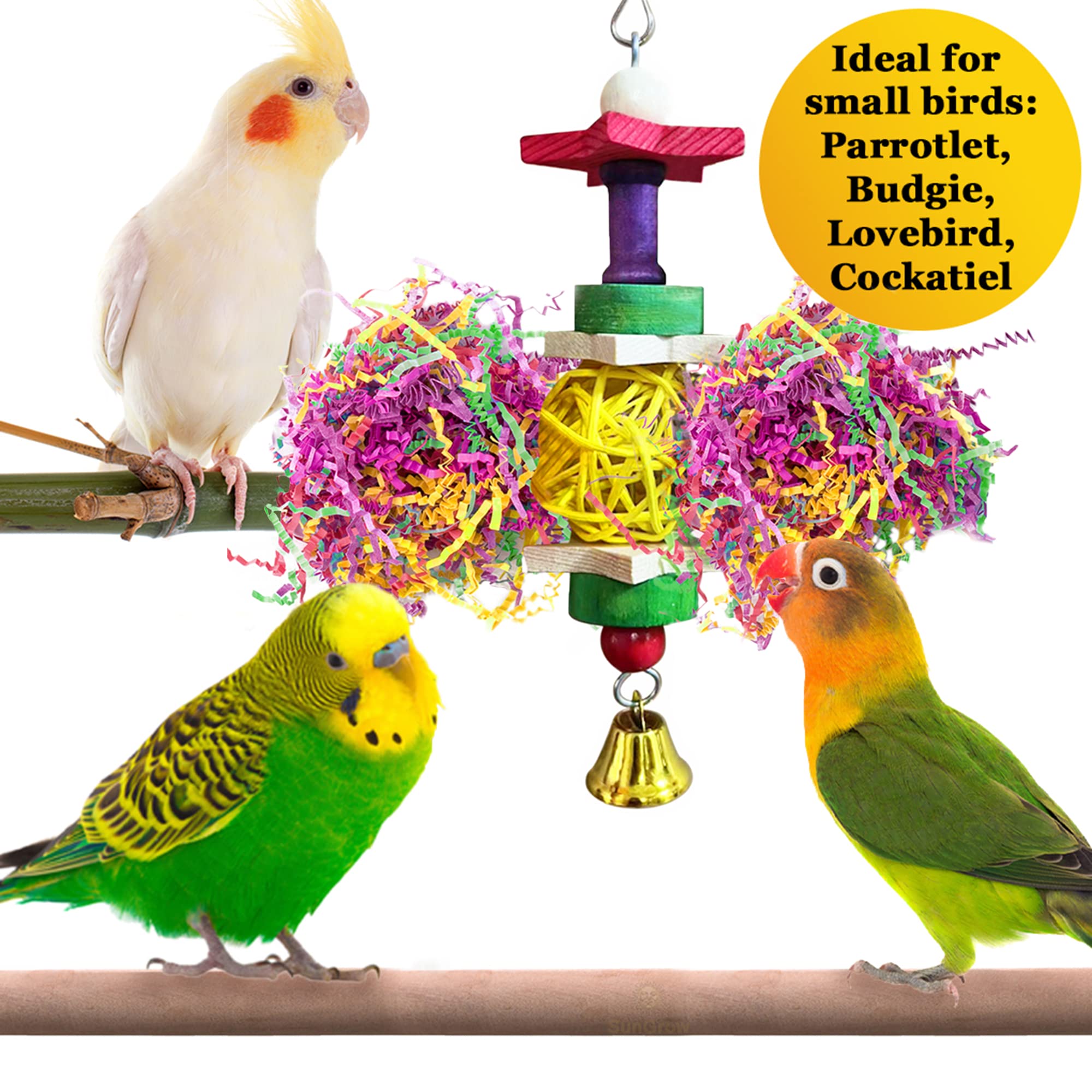 SunGrow parakeet toy metal bell adds gentle jingling for curiosity and exploration