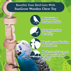 SunGrow parakeet toy wood blocks rope toy encourages climbing and exploration