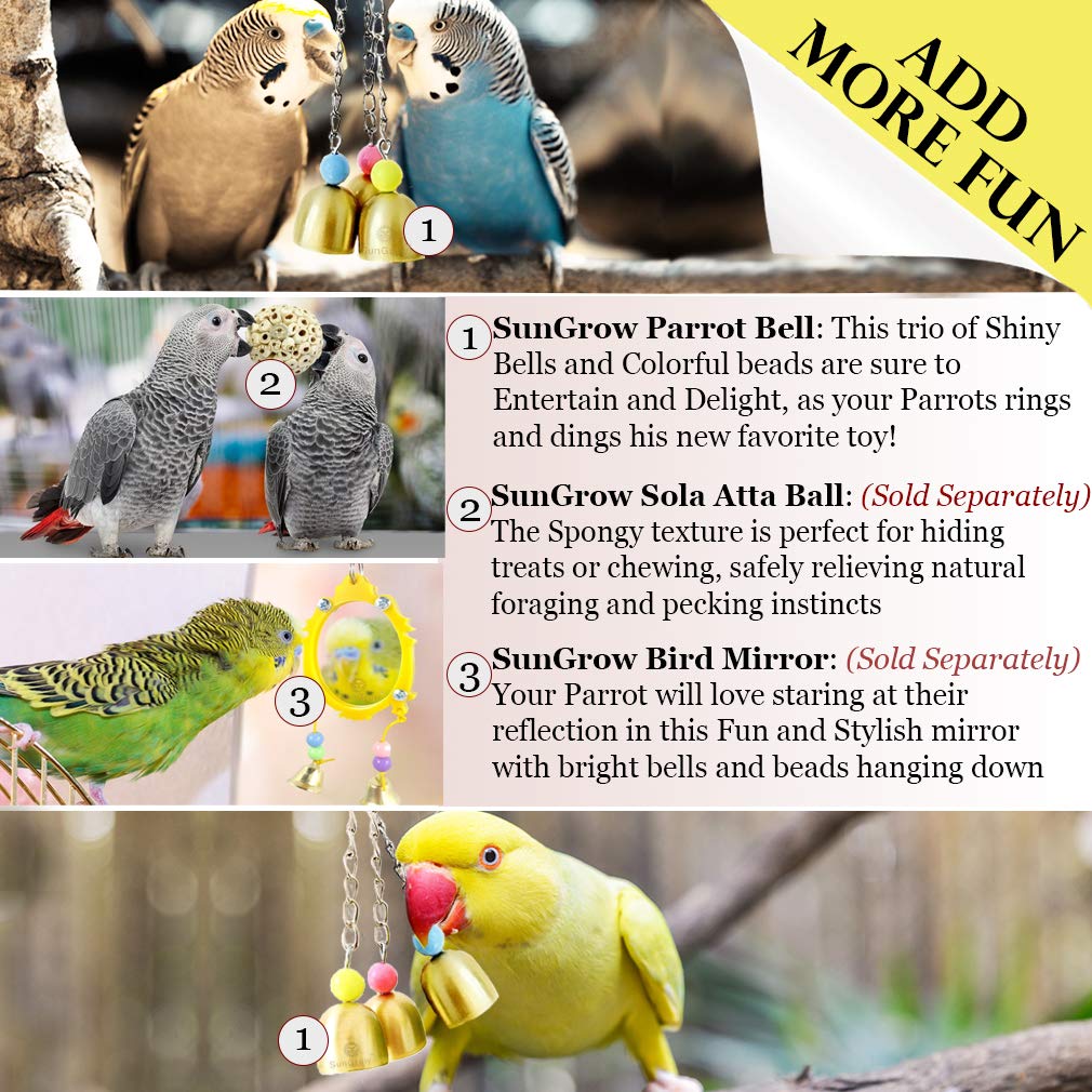 SunGrow parrot bell toy in action supports mental stimulation through sound and color
