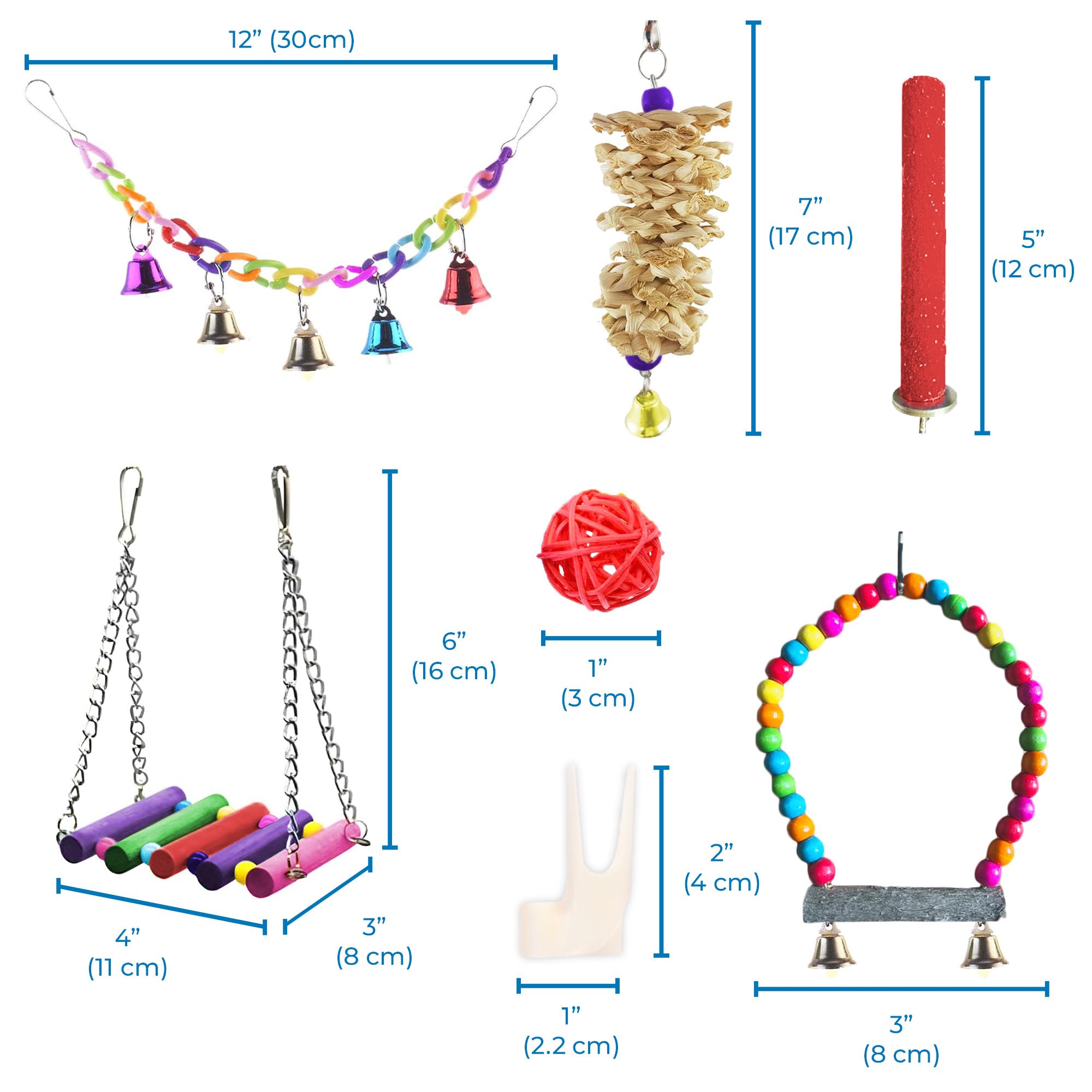 SunGrow parrot swing bundle colorful set attracts birds and boosts curiosity.