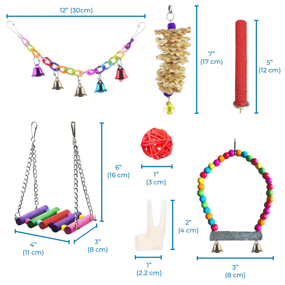 SunGrow parrot swing bundle colorful set attracts birds and boosts curiosity.