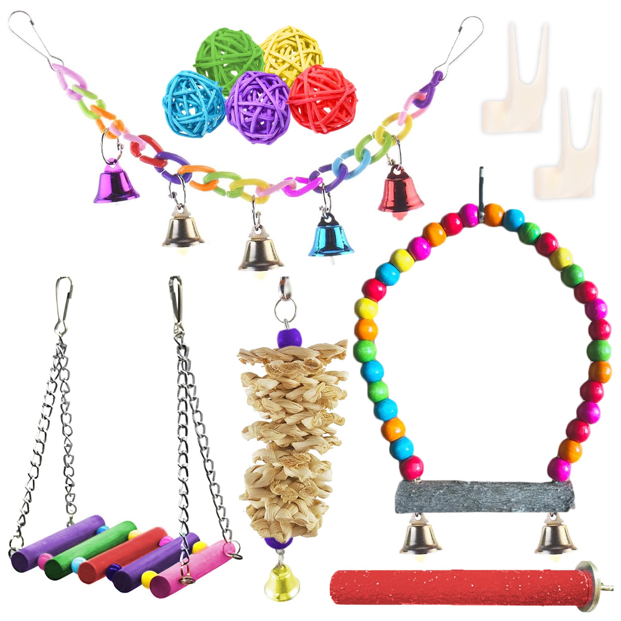 SunGrow parrot swing bundle rattan balls offer shredding and playful toss opportunities.