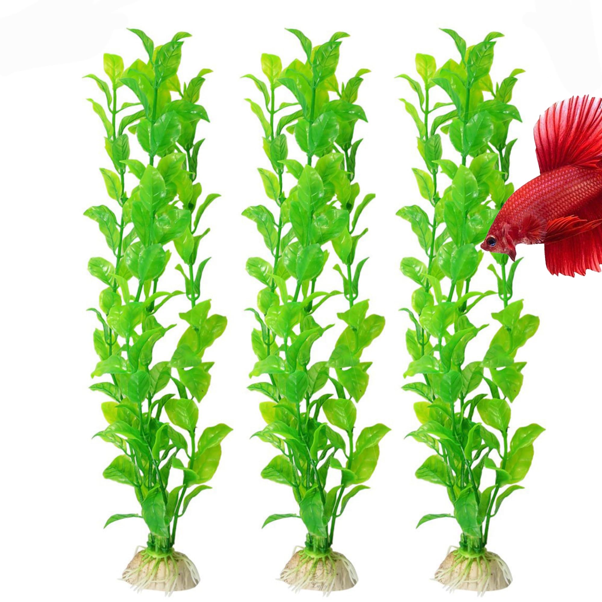 SunGrow plastic plant set base-leaves close-up reveals heavy resin base for stability.