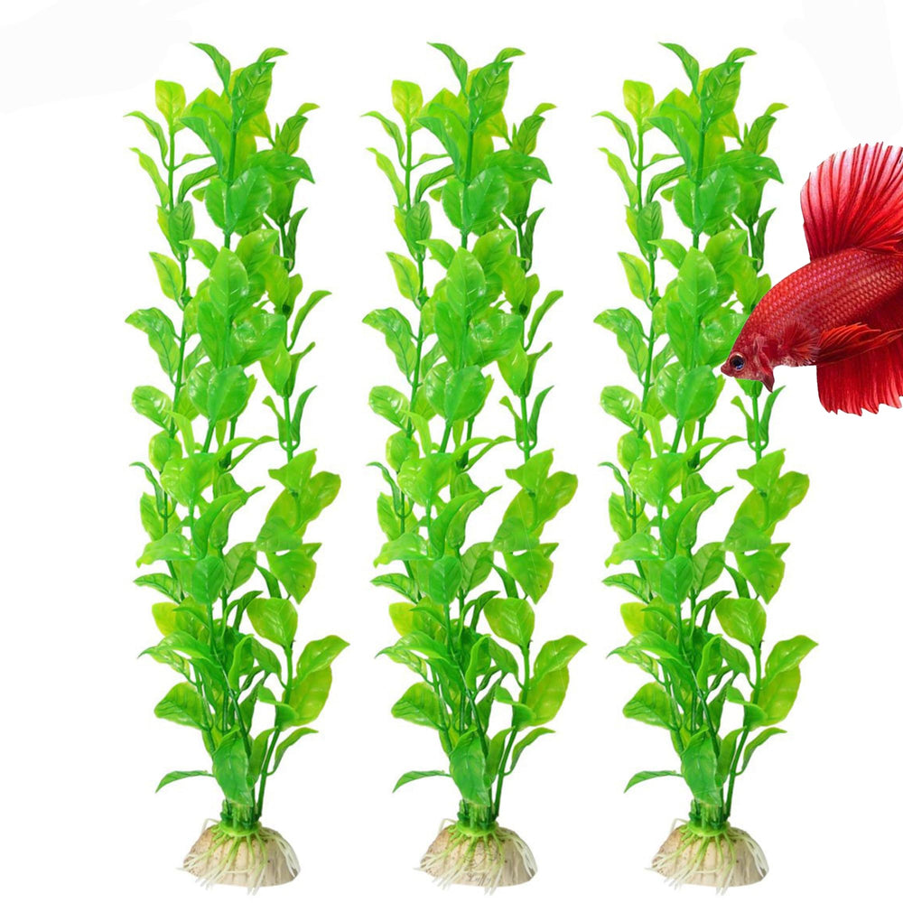 SunGrow plastic plant set base-leaves close-up reveals heavy resin base for stability.