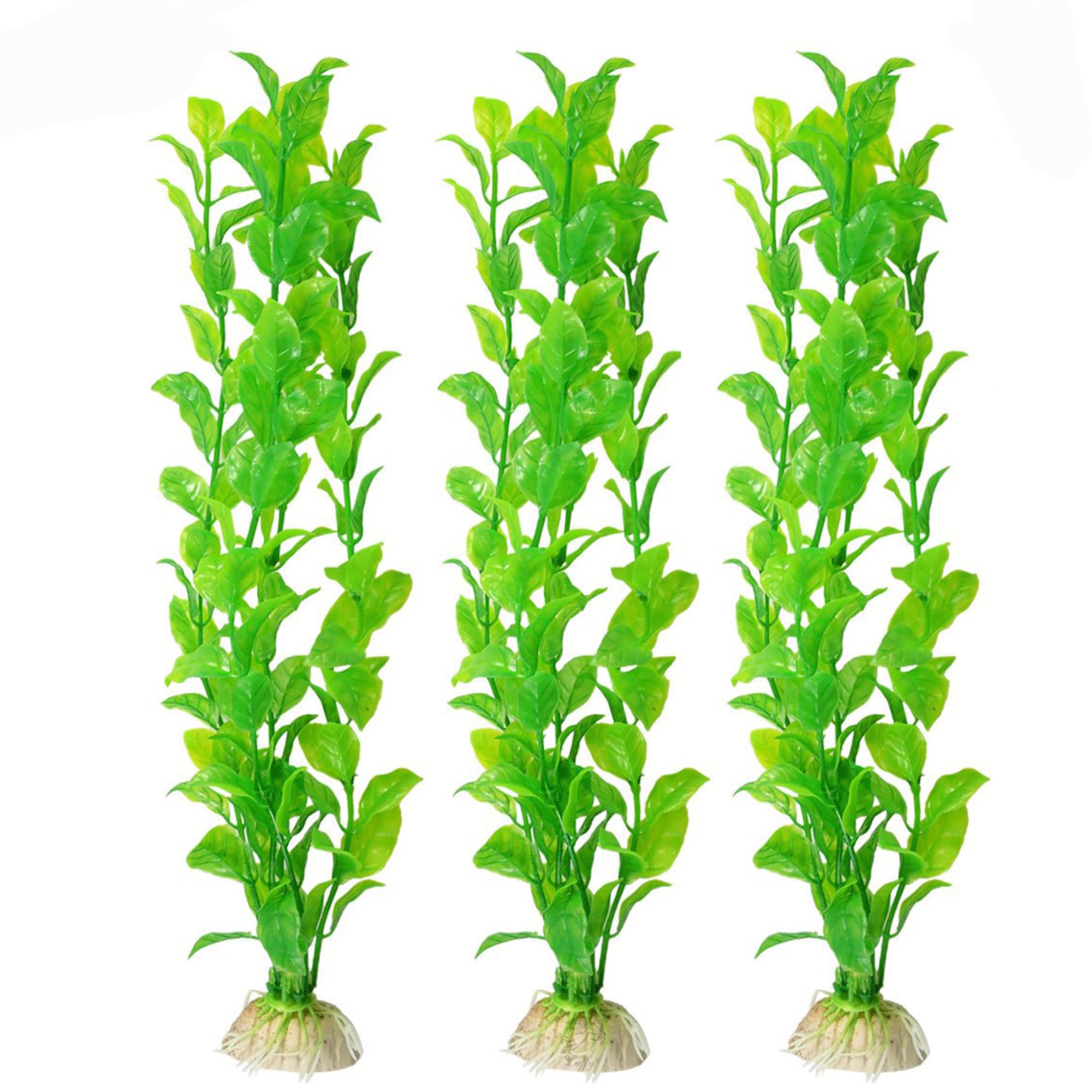 SunGrow plastic aquarium plant set front view with vibrant leaves adding color and hiding spots.