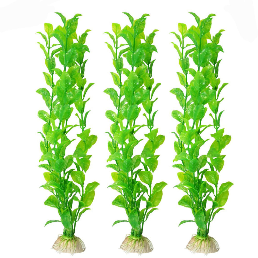 SunGrow plastic aquarium plant set front view with vibrant leaves adding color and hiding spots.