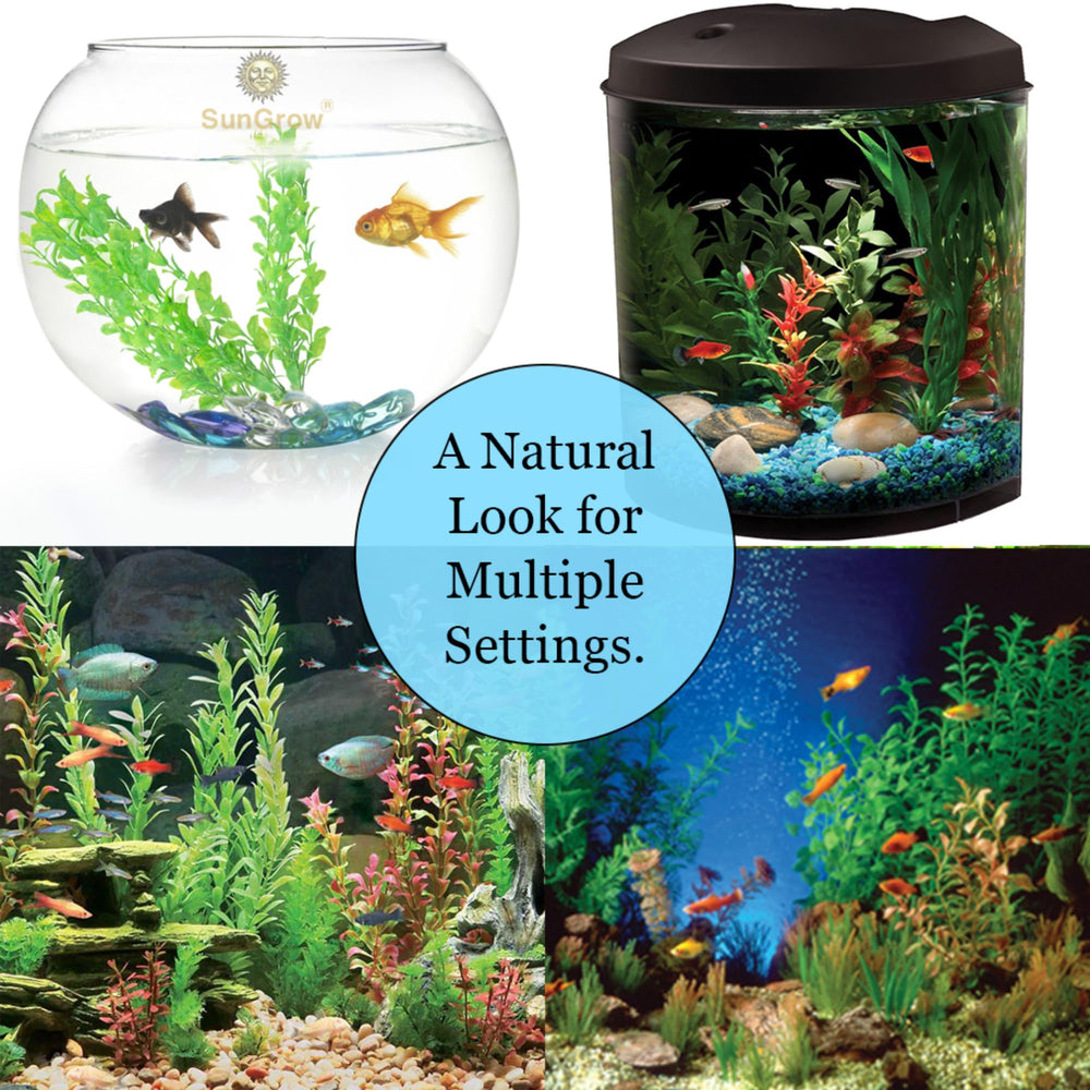 SunGrow plastic plant set group view demonstrates three leafy plants for natural decor.