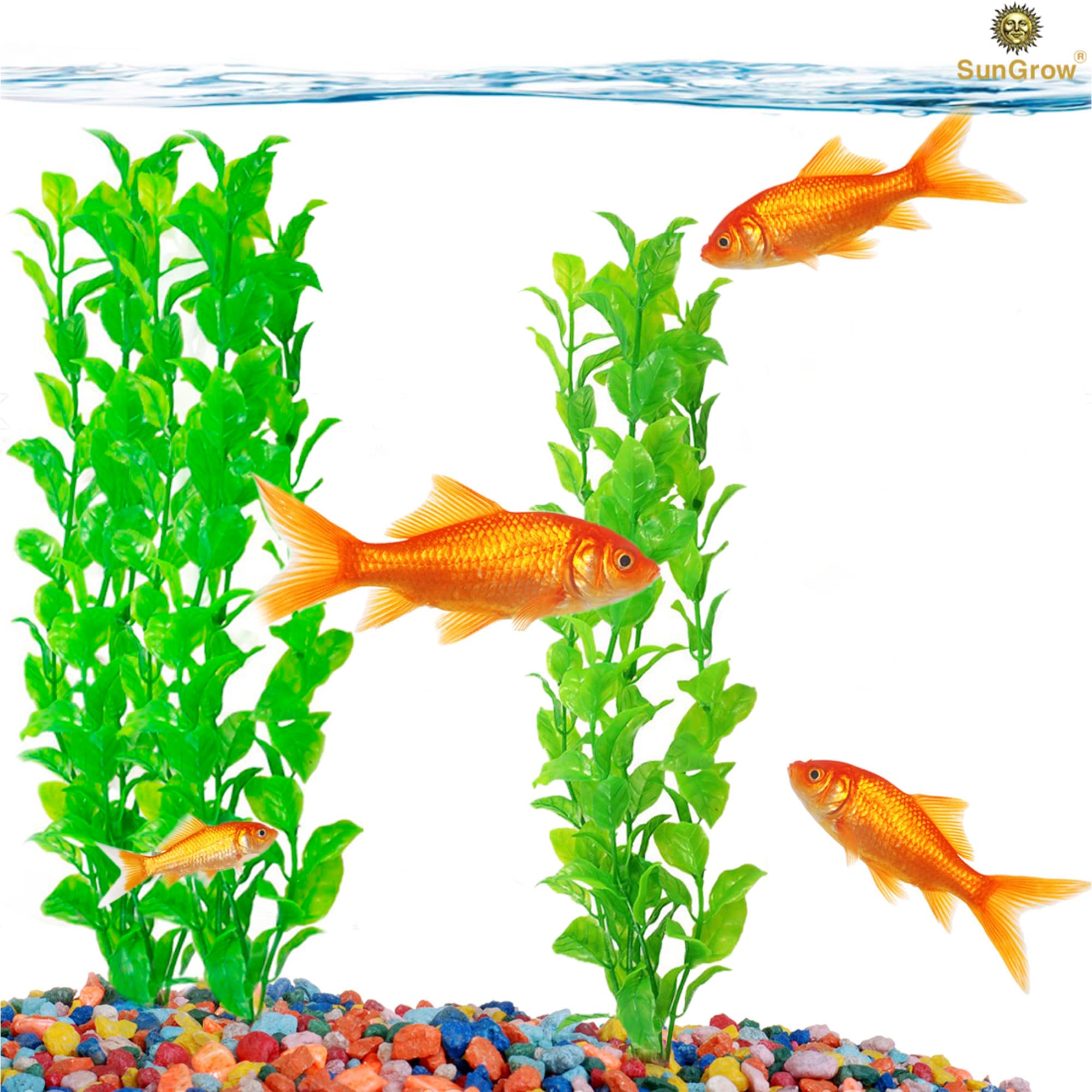 SunGrow plastic aquarium plant set side view shows 10-inch height for 5-20 gallon tanks.