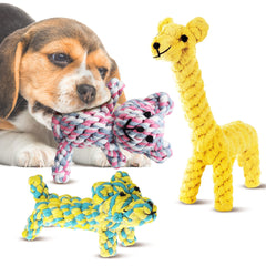 SunGrow puppy giraffe cotton rope toy for small breeds providing teething relief.