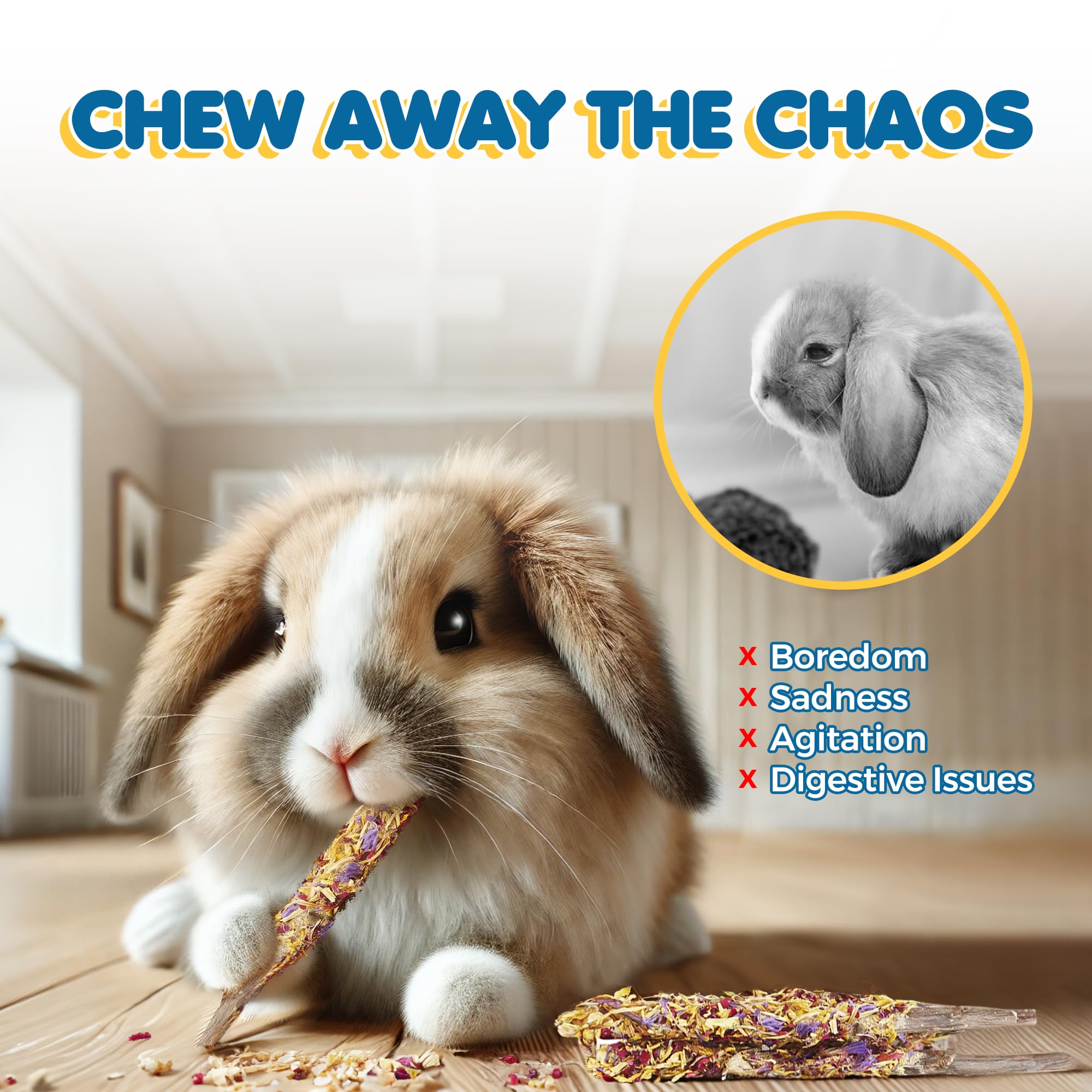 SunGrow Rabbits gnawing session apple sticks with floral petals to entice chewing