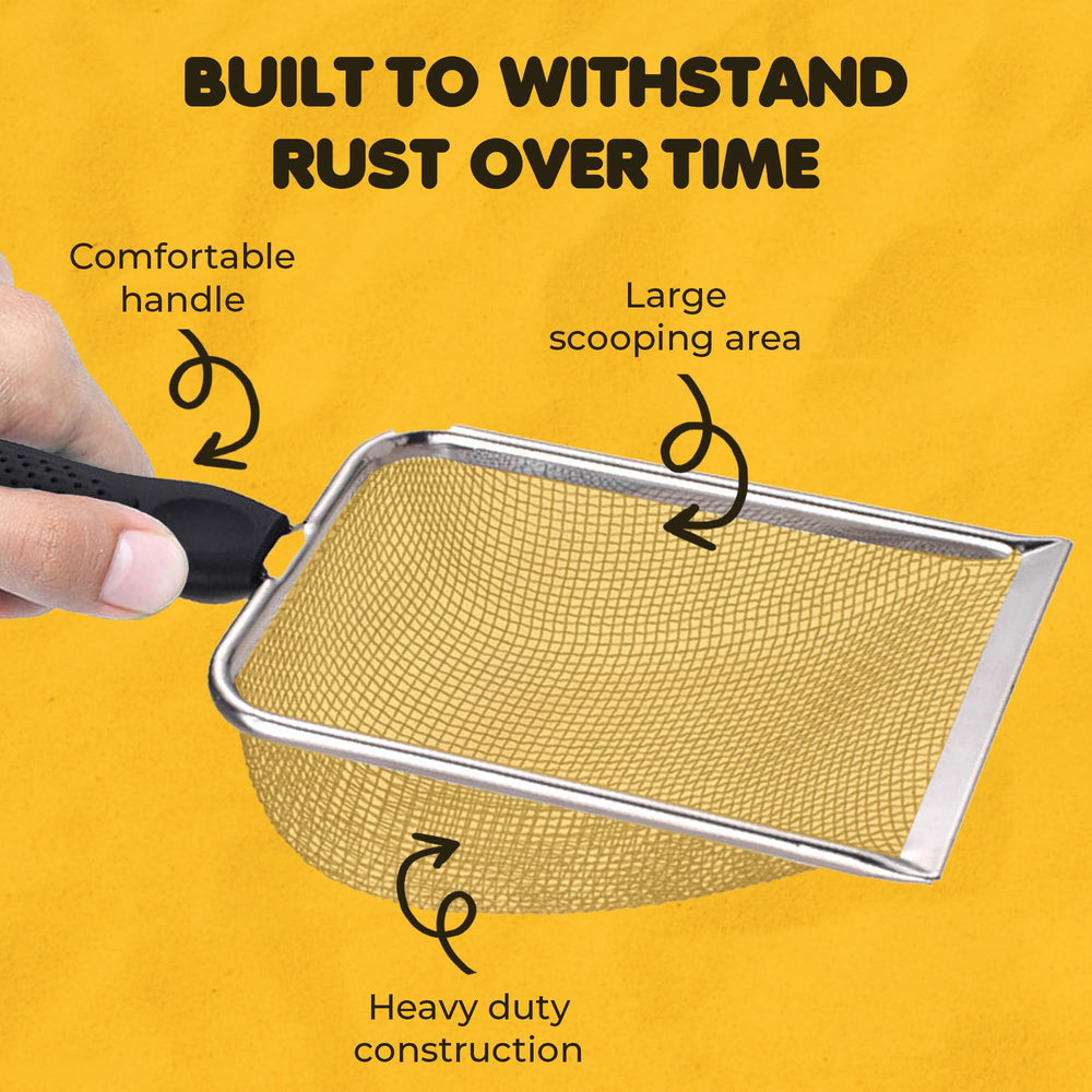SunGrow fine mesh handles sand, gravel, and mixed bedding with ease.