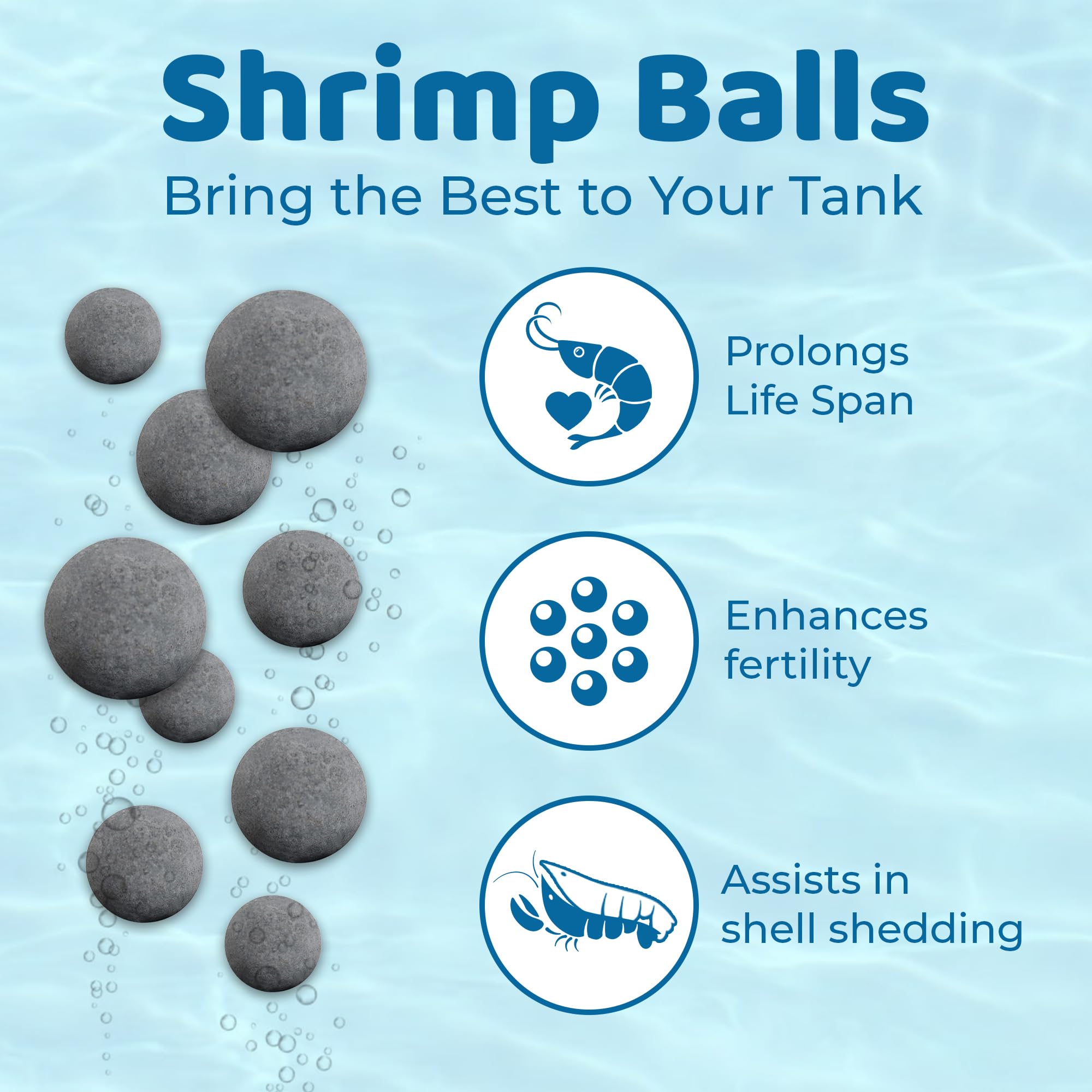 SunGrow Shrimp Balls close-up granules, mineral-rich texture for tank health.