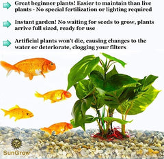 SunGrow silk leaves aquarium plant reduces fin snag risk while decorating tank.