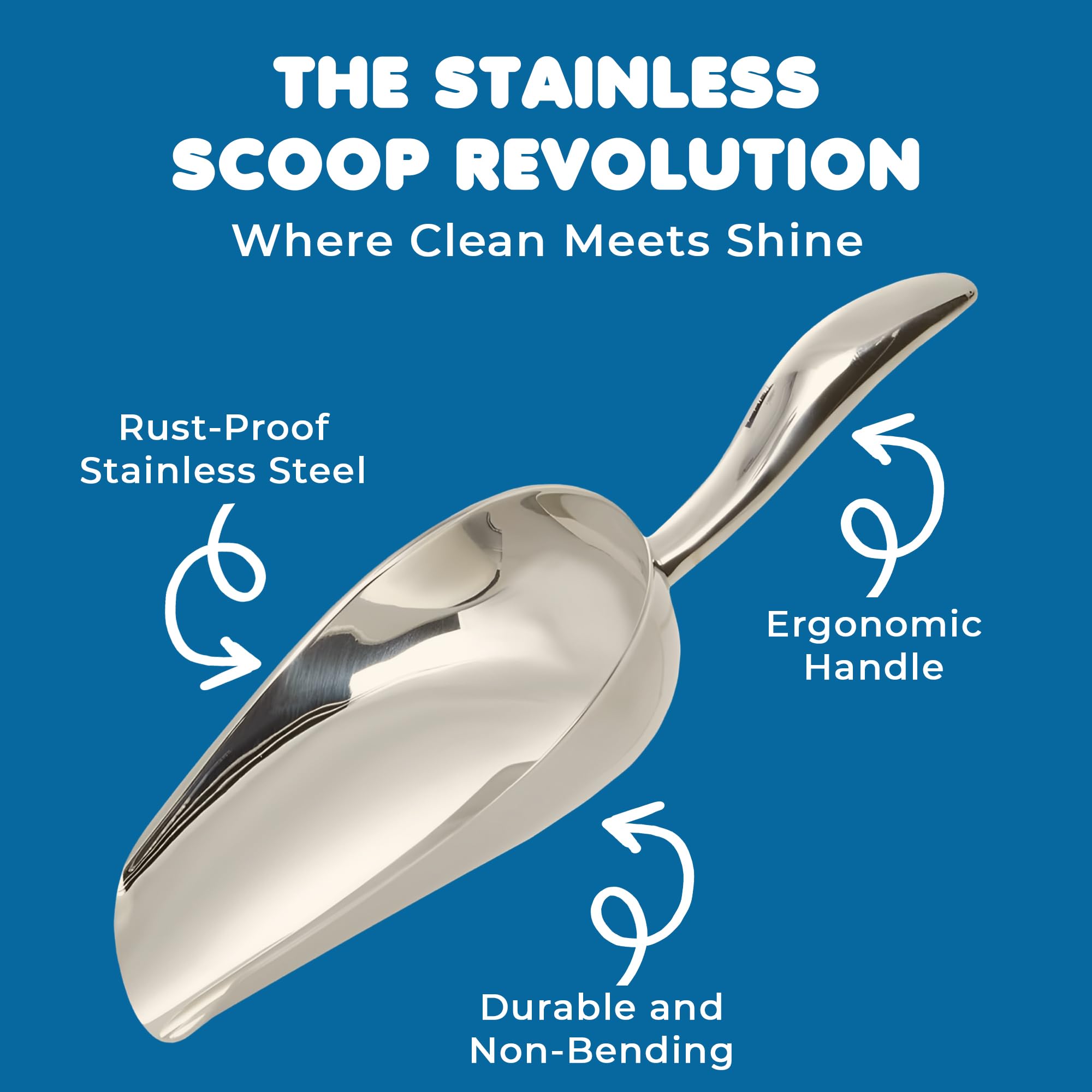 SunGrow silver small scoop in dishwasher-safe stainless steel for easy cleaning.