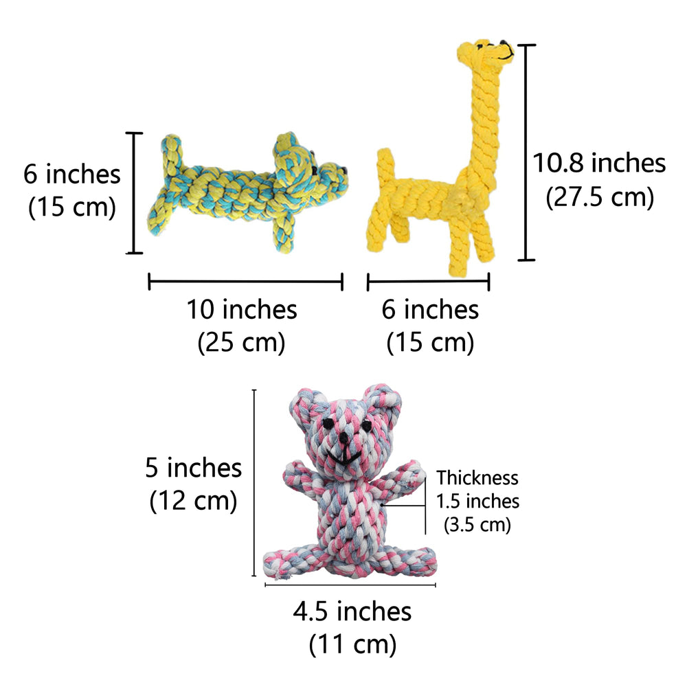 SunGrow small-breed rope toy pack is washable and colorful for interactive fun.