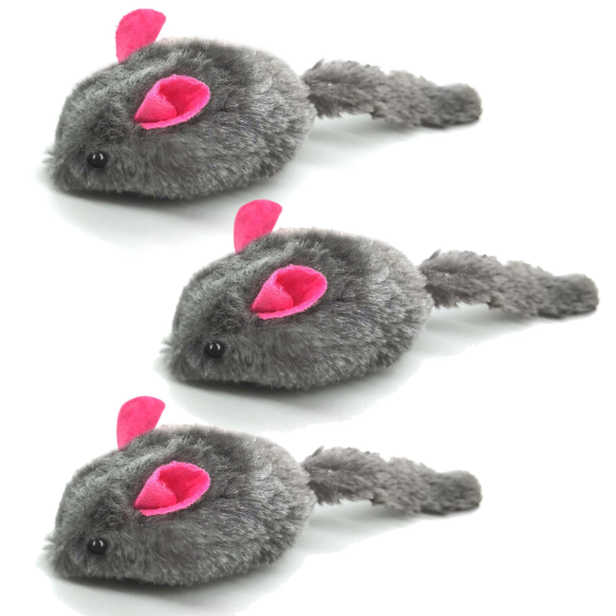 SunGrow Squeaky Plush Mice pack with soft fur for interactive cat play