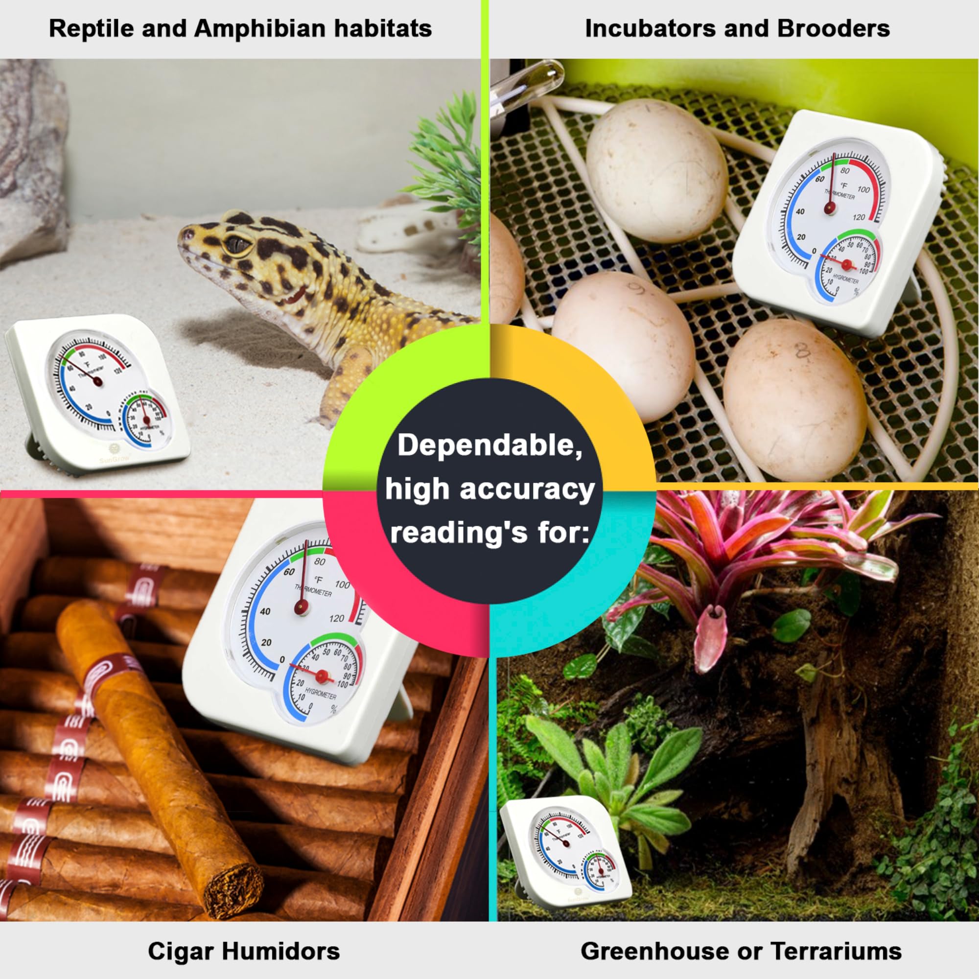 SunGrow terrarium monitor suitable for indoor and outdoor environments.