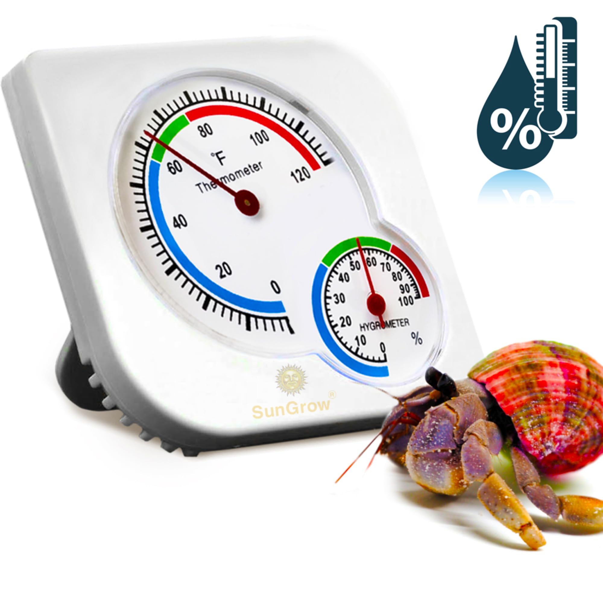 SunGrow terrarium temperature humidity dial helps maintain stable terrarium climate.