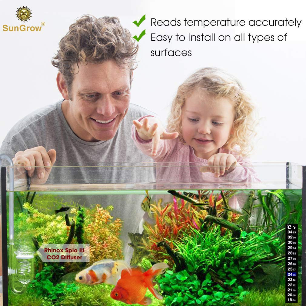 SunGrow thermometer strip reads 64-93°F with blue color shift for quick checks.