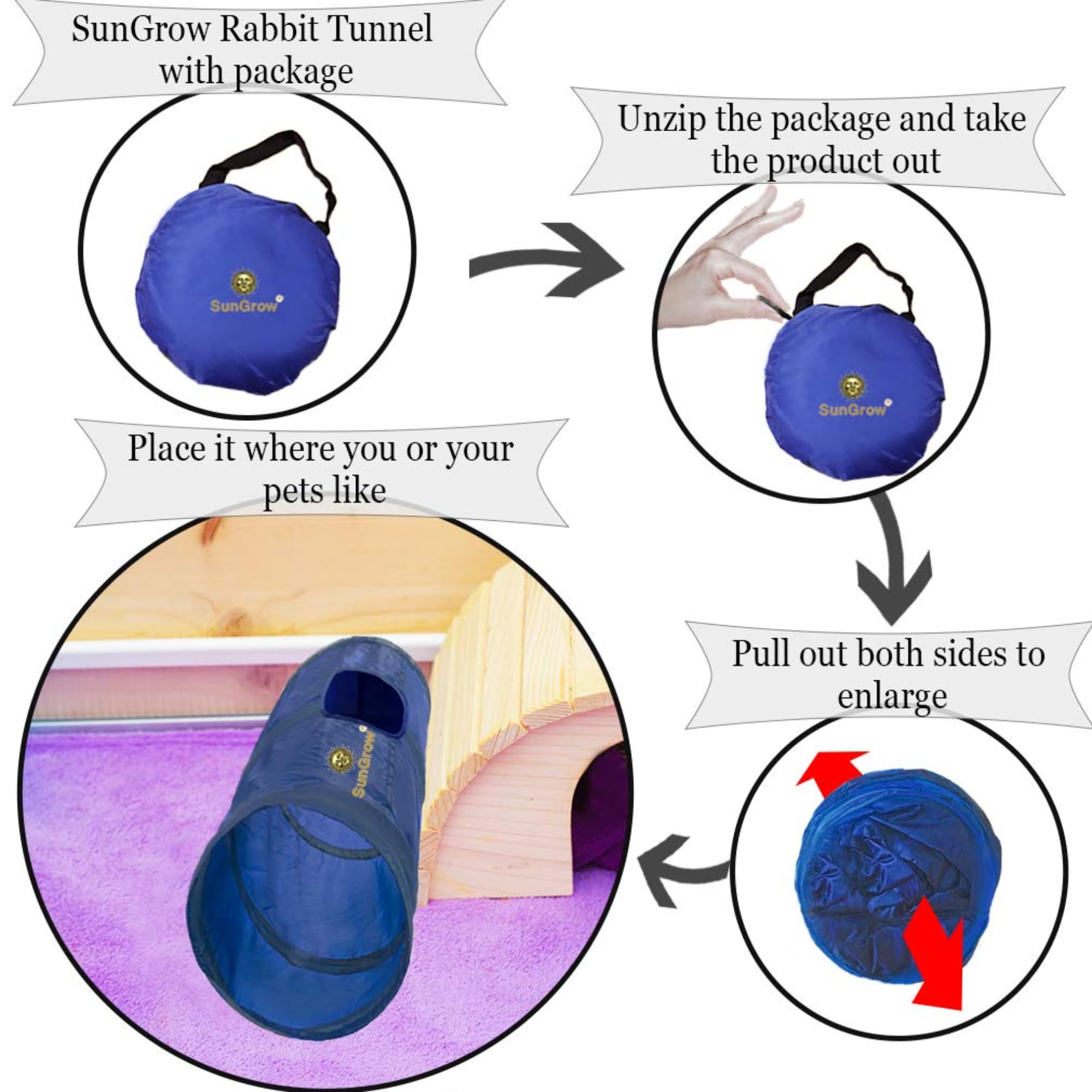 SunGrow Cat & Bunny Tunnel compact carrying handle for on-the-go fun.