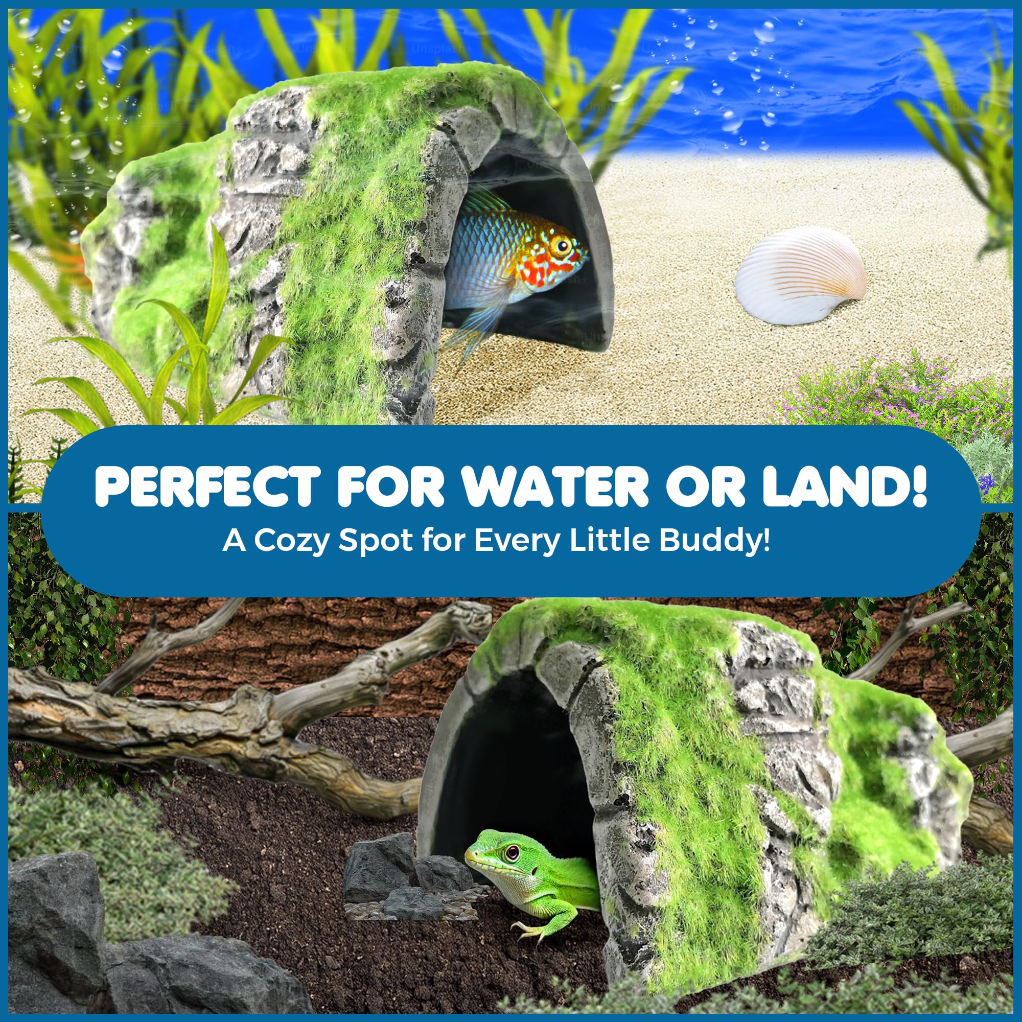 SunGrow color-stable cave ornament stays vibrant after long submersion.