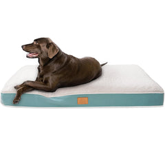 Sunheir Orthopedic Dog Bed blue cover closeup highlights plush surface for cozy sleep.