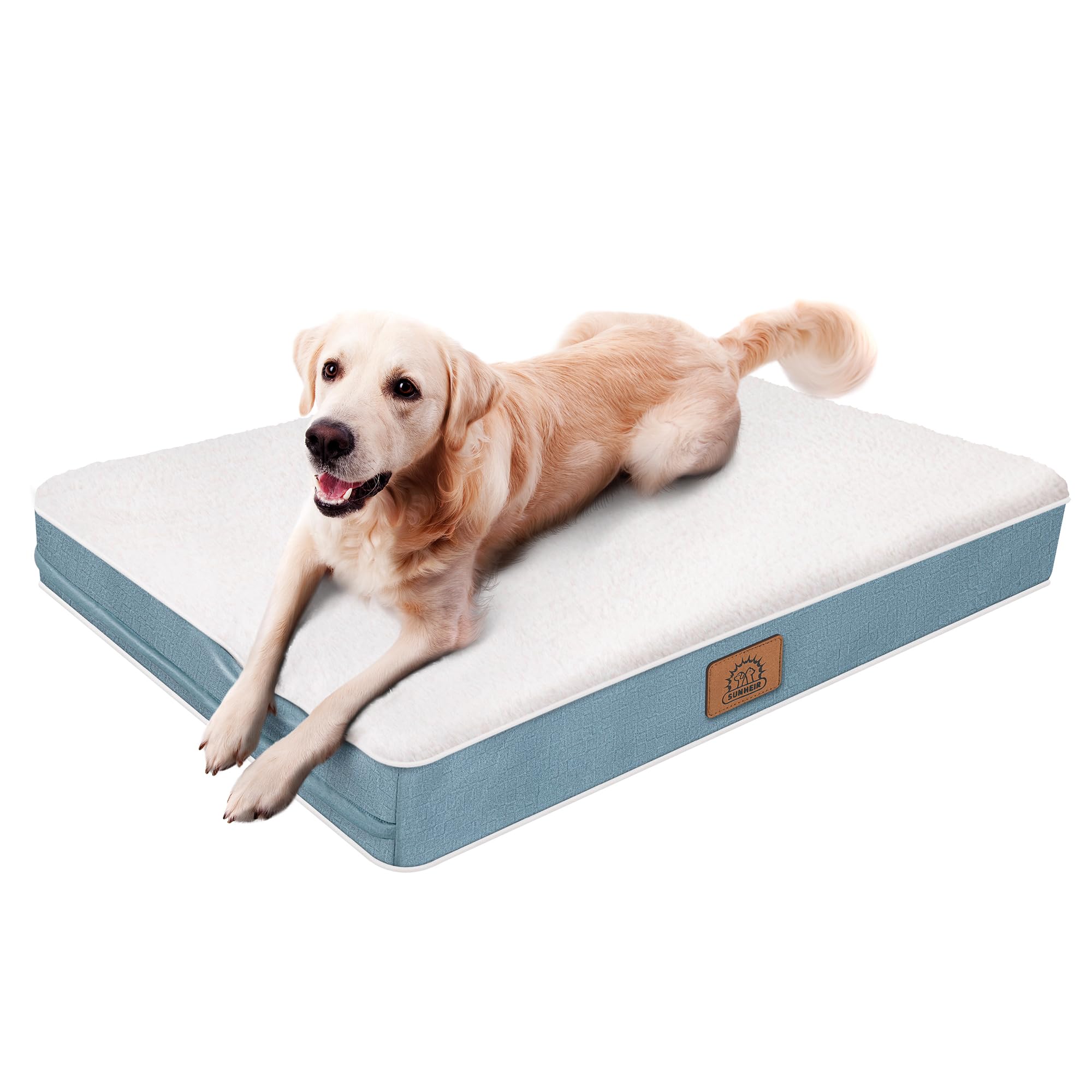 Sunheir Orthopedic Dog Bed blue room-scene illustrates a calm, pet-friendly space.