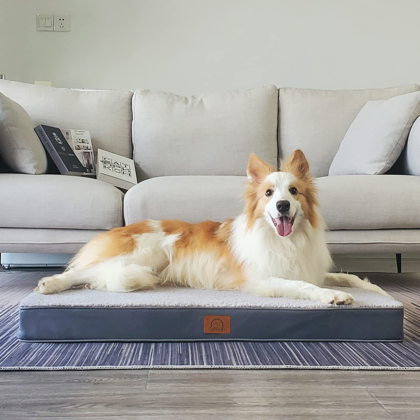 Sunheir washable dog bed cover anti-slip bottom detail highlights slip resistance