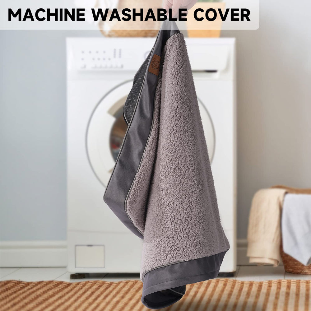 Sunheir washable dog bed cover grey view demonstrates fit with standard foam cores
