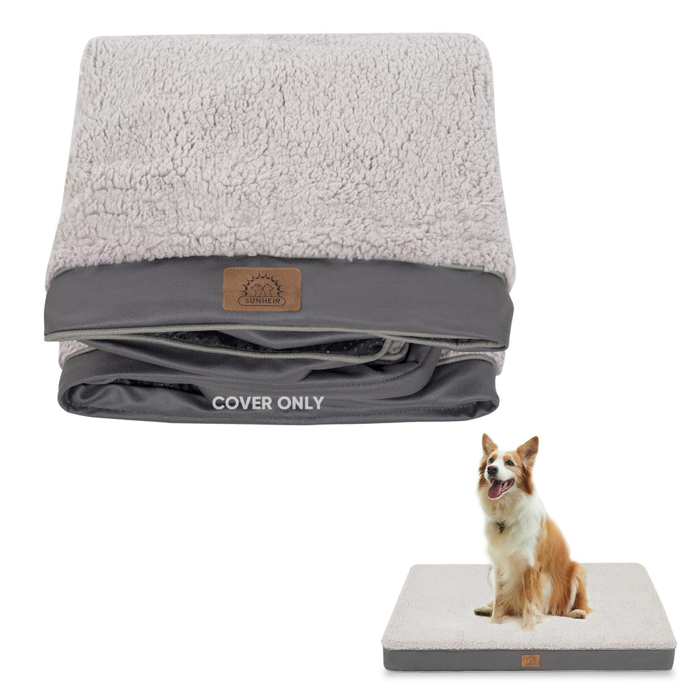 Sunheir grey washable dog bed cover top view showing plush texture