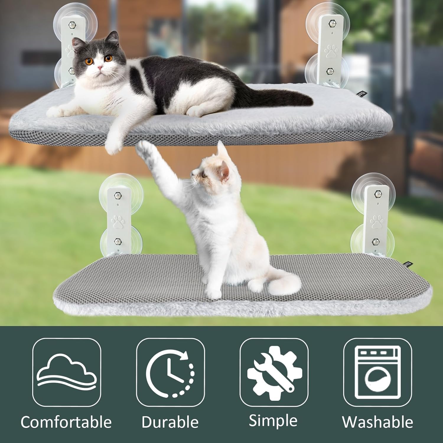 Sunhoo cat window hammock easy-assembly with suction cups for quick setup
