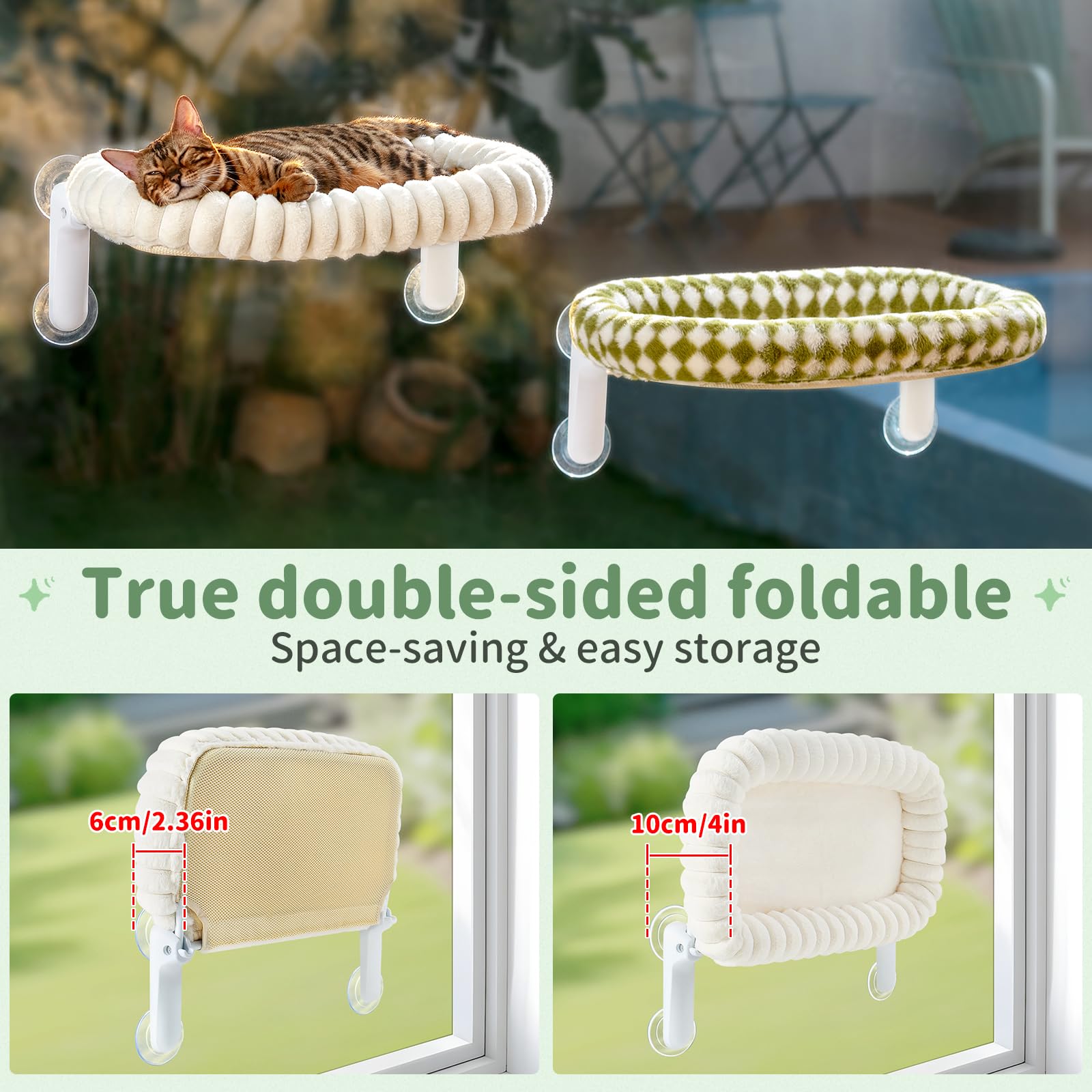 Sunhoo Cat Window Perch Bed heavy-duty frame supports up to 40 lbs