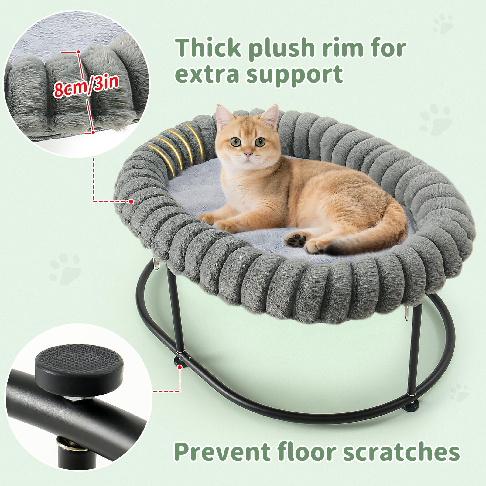 Sunhoo elevated cat bed non-slip feet prevent sliding on floors during playful sessions.