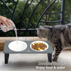 Sunhoo wooden stand with metal legs ensures sturdy pet dining