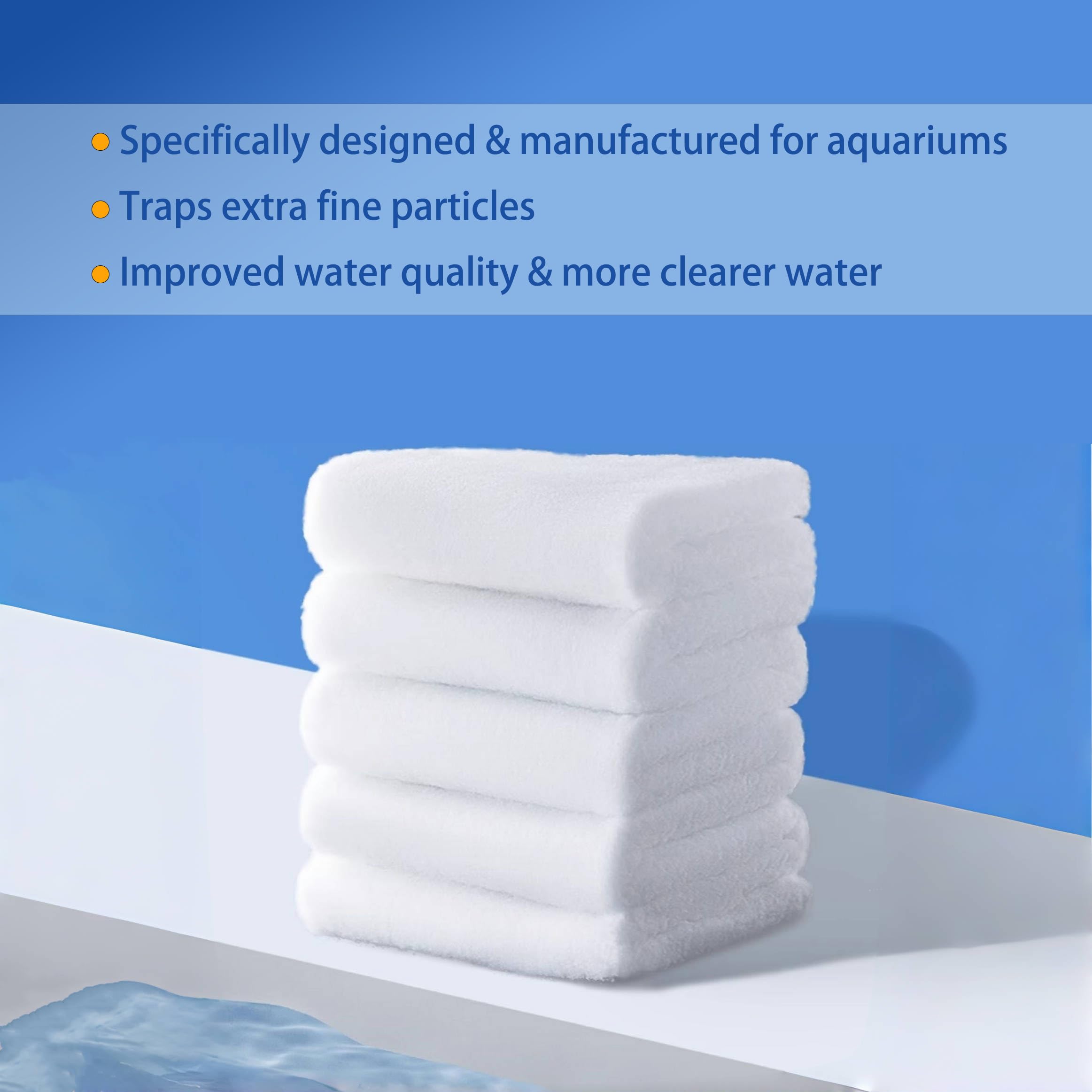 Sunjojo Aquarium Filter Media close-up highlights high density fibers trapping debris.