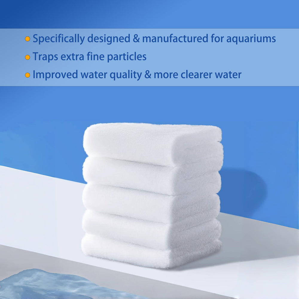Sunjojo Aquarium Filter Media close-up highlights high density fibers trapping debris.