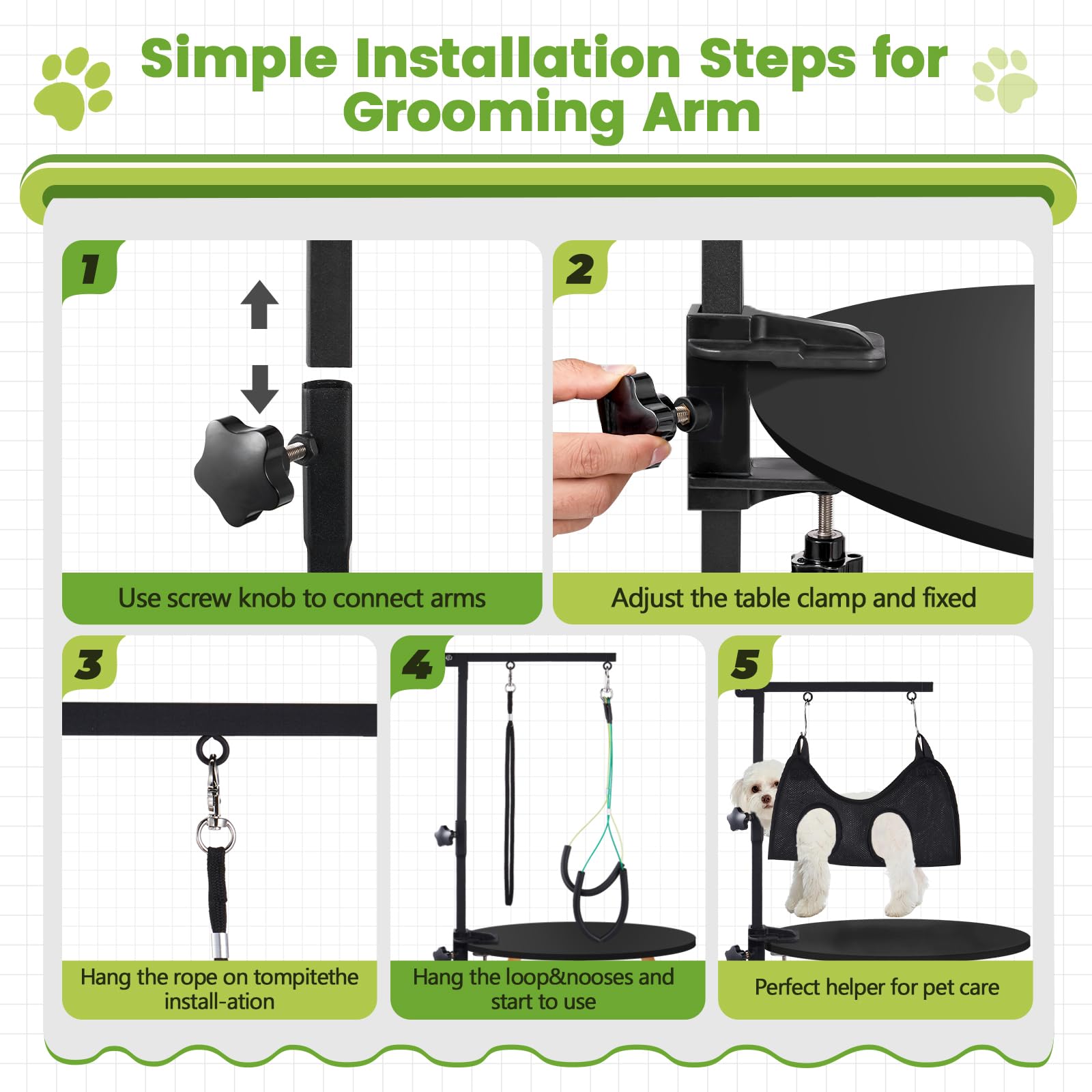SUNMCCN dog grooming arm folds for easy post-session storage