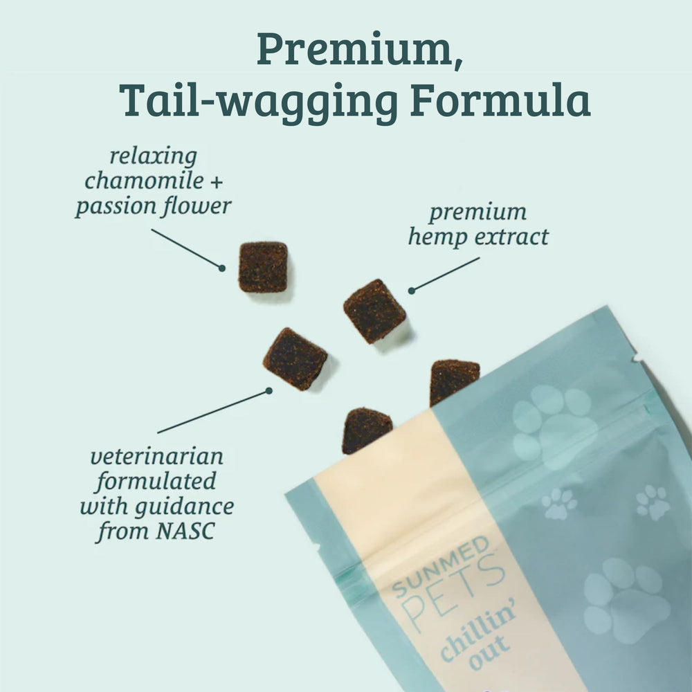 Sunmed Chillin' Out hemp ingredients close-up emphasizes natural calming components for anxious moments.