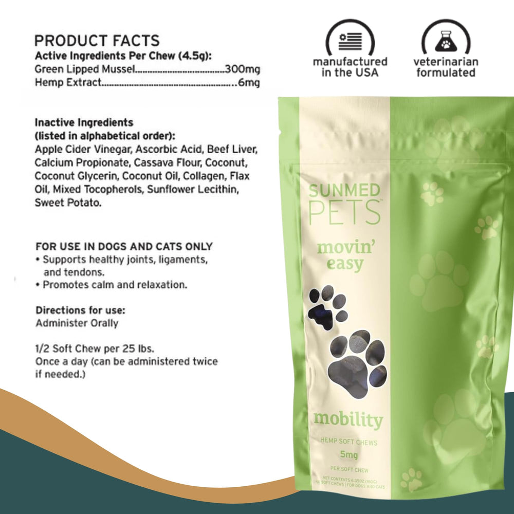 Sunmed Movin' Easy full chew for large dogs supports daily mobility.