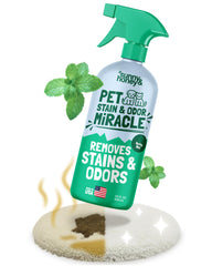 Sunny & Honey Pet Stain Miracle bottle pour shows easy stain removal for carpets