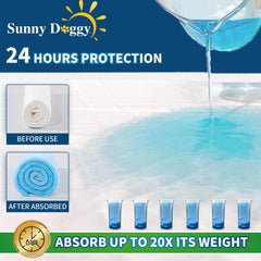 Sunny Doggy pee pads show leak-proof PE film for floor protection.