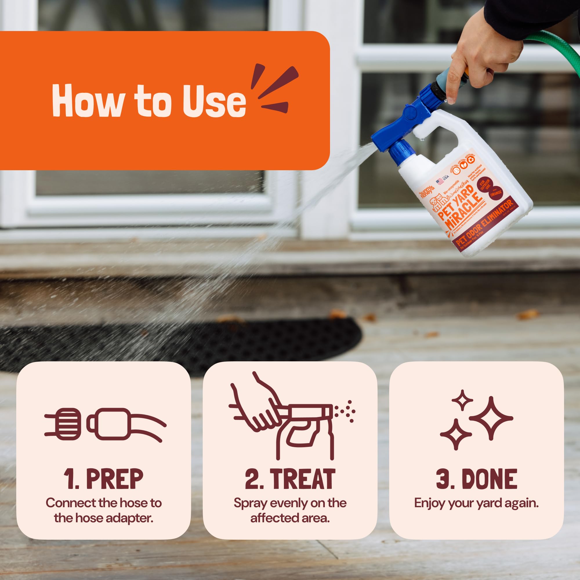 Sunny & Honey deck cleaner application illustrates easy spot treatment.