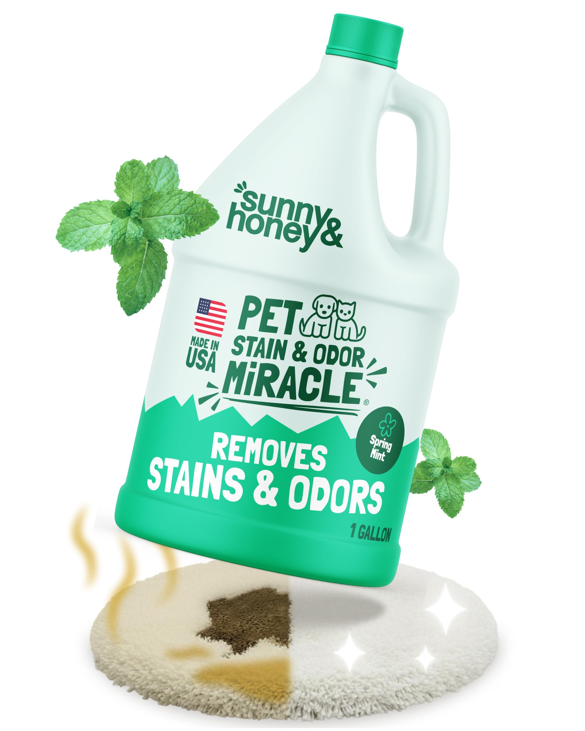 Sunny & Honey Enzyme Cleaner Spring Mint bottle ready for pet stain removal