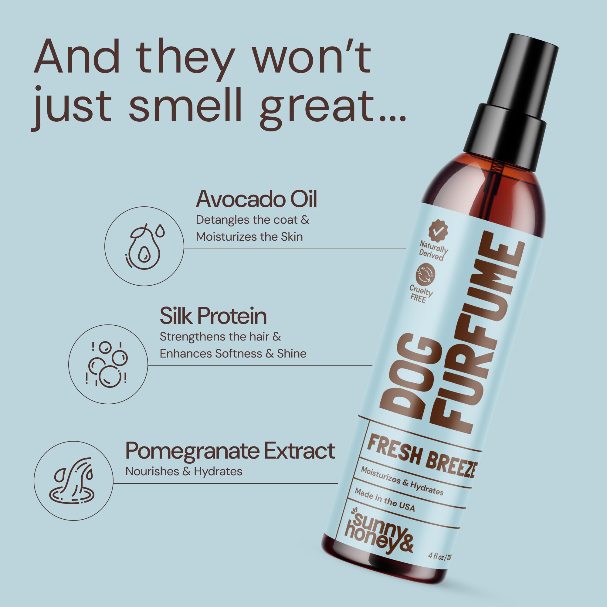 Sunny & Honey fresh breeze scent close-up on bottle label