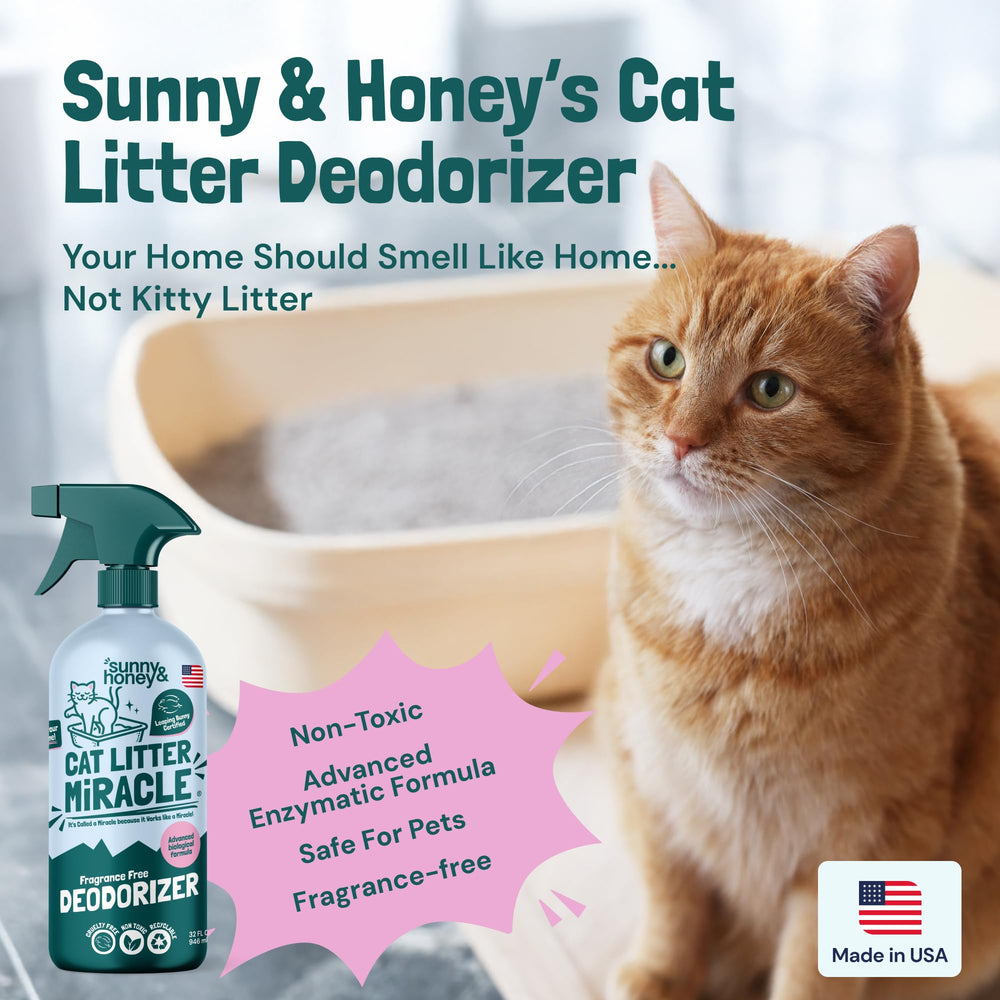 Sunny & Honey litter box application spray in action keeps enclosures fresh.