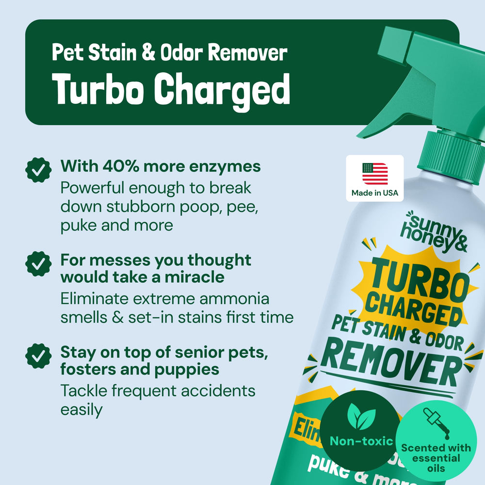 Sunny & Honey Spring Mint bottle pour demonstrating easy spray for stain relief