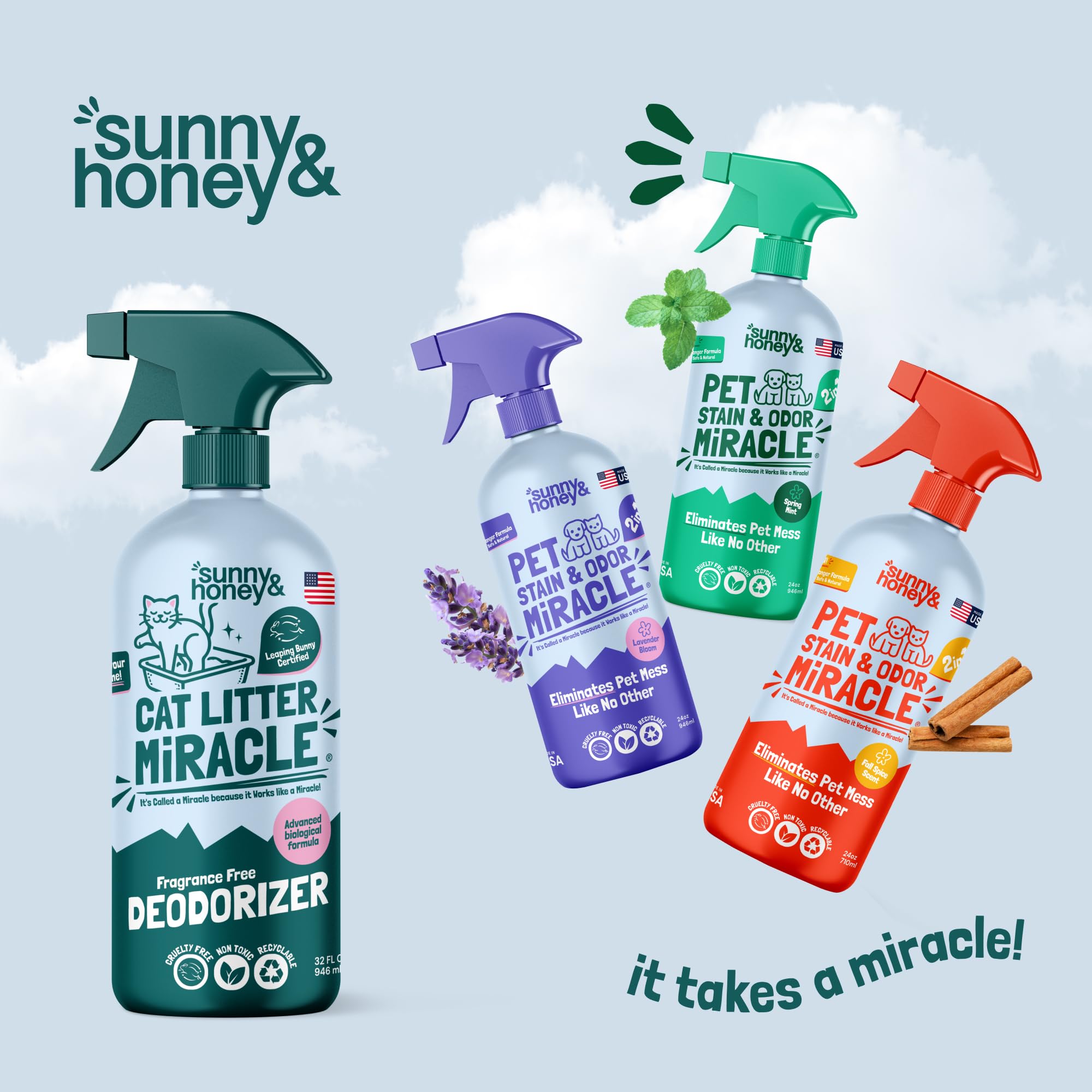 Sunny & Honey urine smell neutralizer helps maintain clean litter areas.