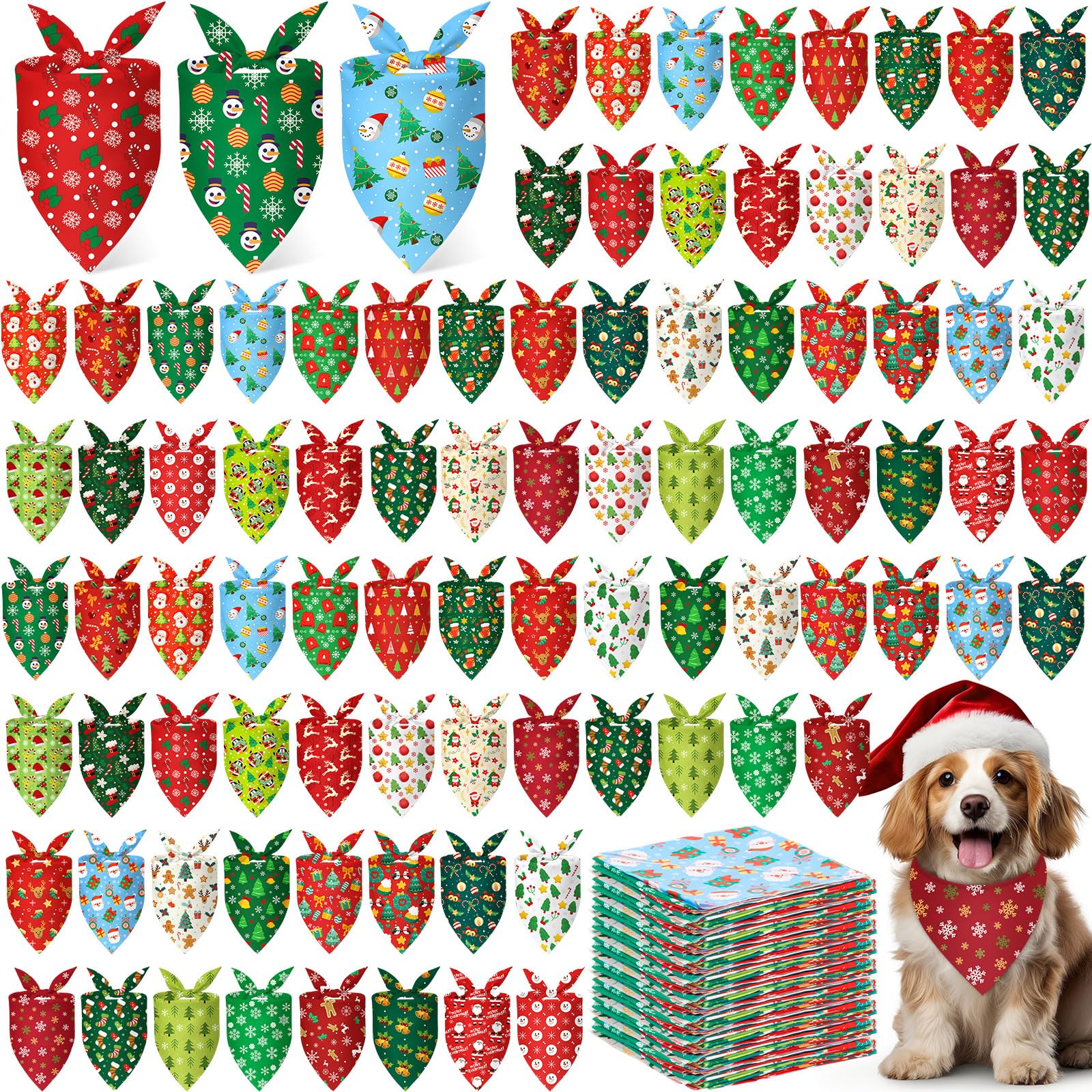 Sunnymove 240pcs Christmas dog bandana pack with Santa pattern for festive styling